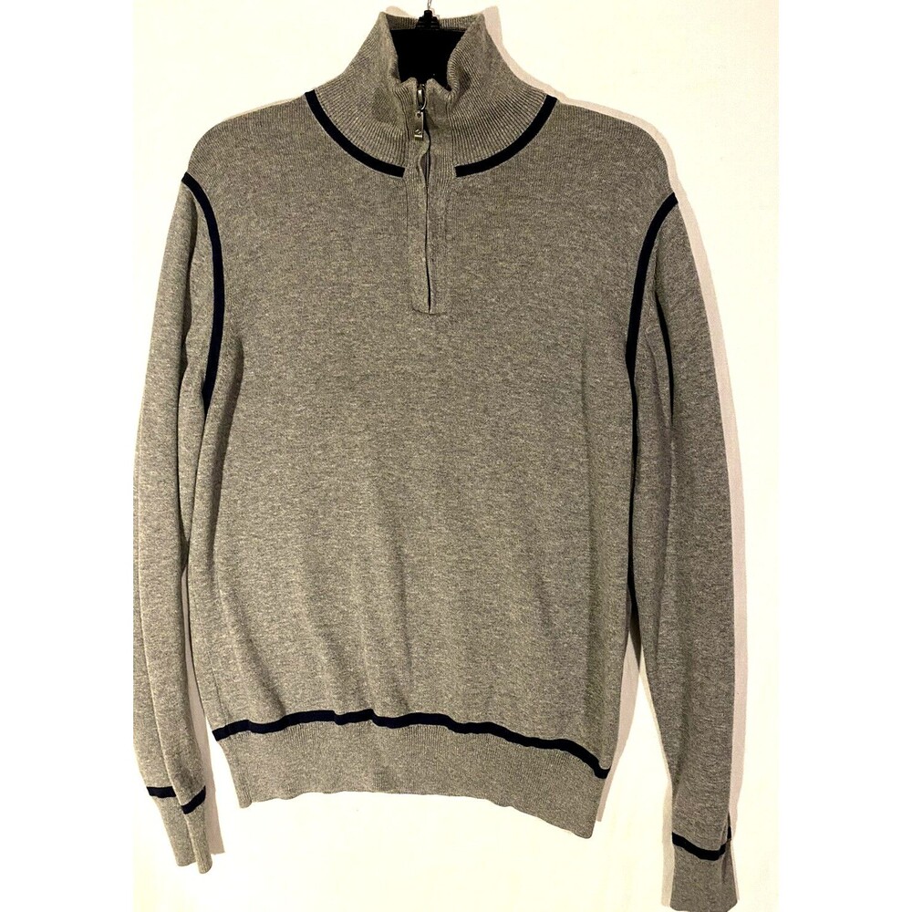 JOE Joseph Abboud Sweater 1/4 Zip Mens M Gray 100% Cotton Long Sleeves